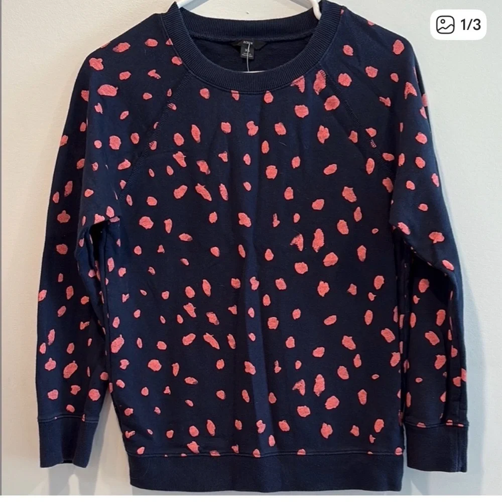 J. Crew Blue and Pink Heart Print Crew Neck Sweater